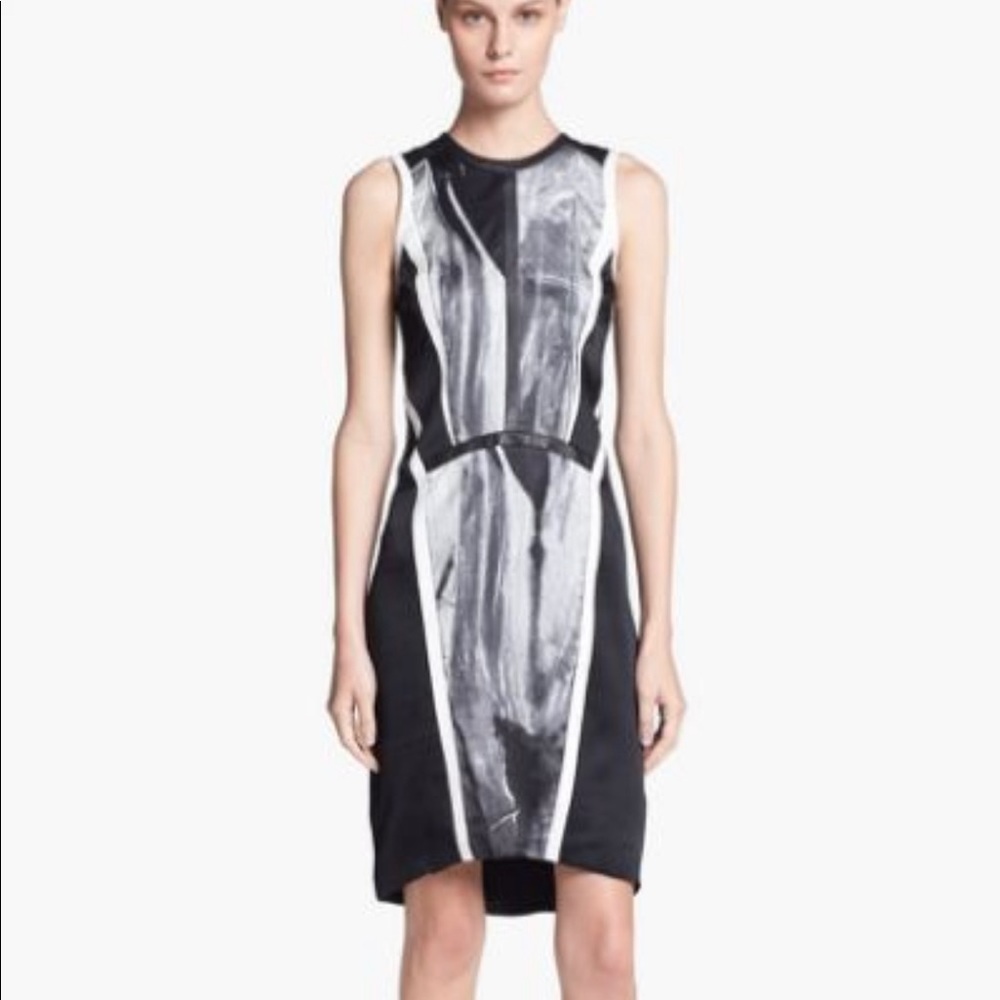 Helmut Lang Abstract Print Paneled Sheath Dress - image 1